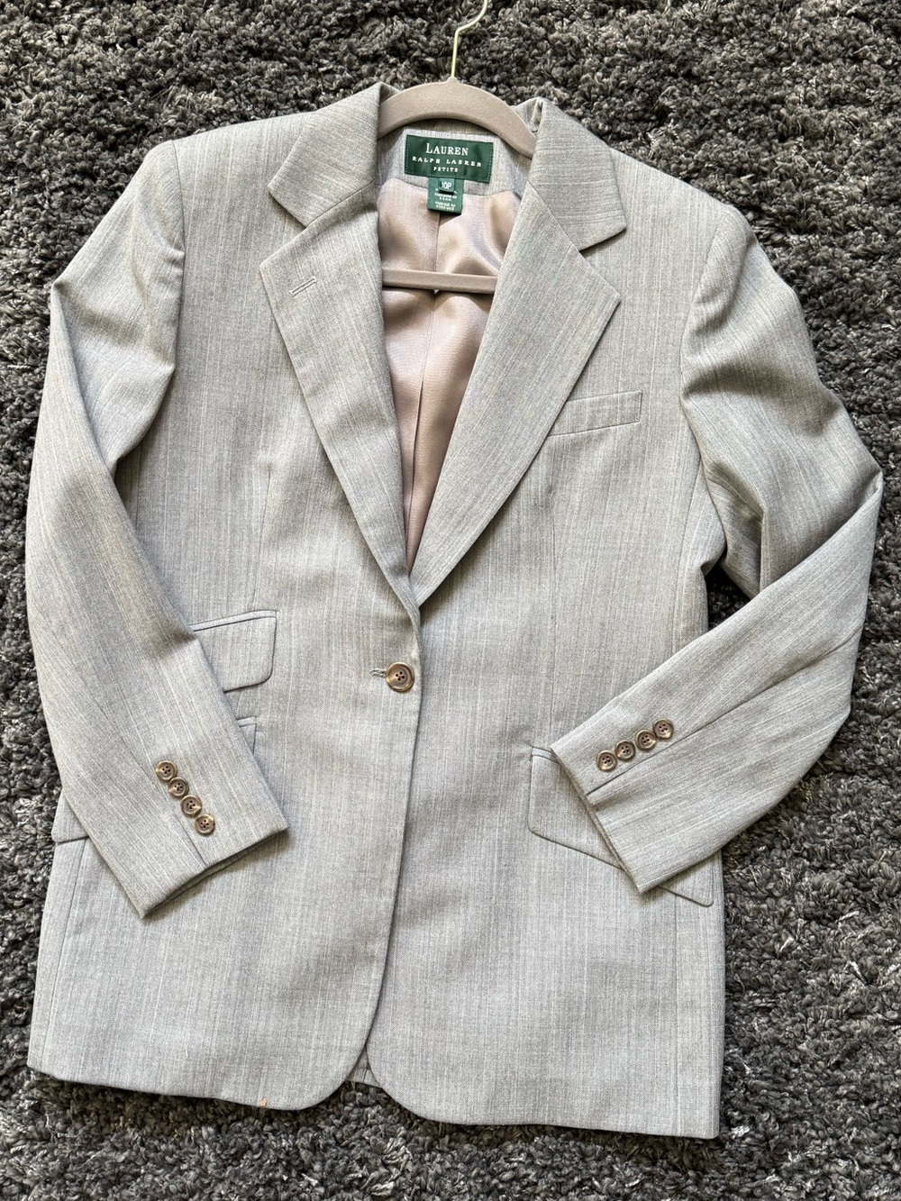 Vintage RALPH LAUREN 100% Worsted Wool Gray Pin Striped Suit Jacket - Size 10P